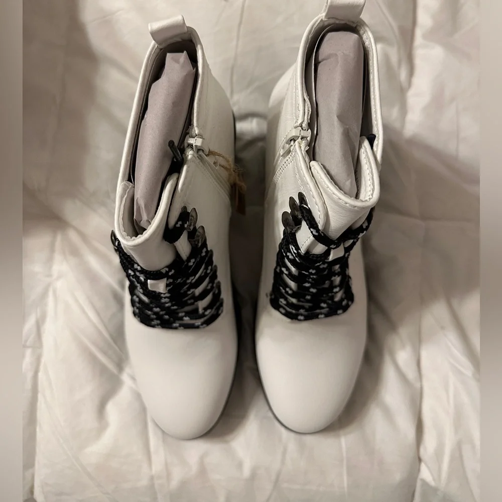 Seven7 White and Black Lug Heel Ankle Boots
